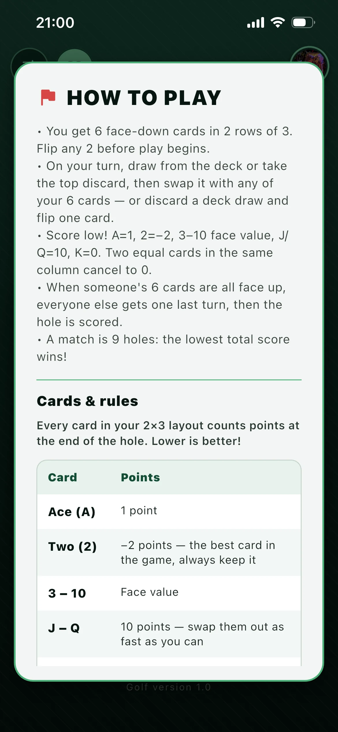 Golf Card Game screenshot